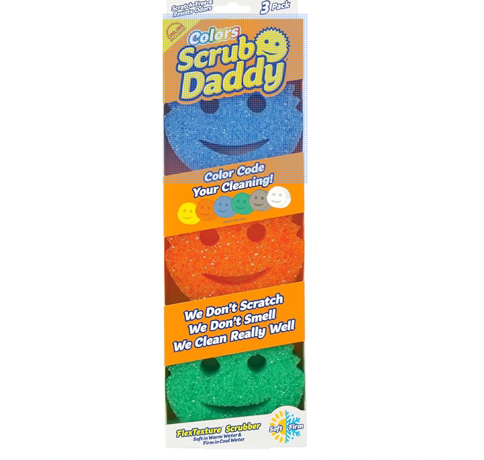 Scrub Daddy Color Sponges - Scratch-Free Multipurpose Dish Sponges for Kitchen, Bathroom & Household Cleaning - Made with BPA-Free Polymer Foam (3 Count)